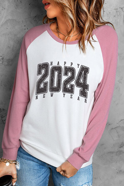 Letter Graphic Long Sleeve Round Neck T-Shirt Dusty Pink Women's T-Shirts - Tophatter Daily Deals