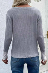Color Block V-Neck Ribbed Top with Pocket Blouses - Tophatter Daily Deals