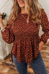 Floral Smocked Ruffle Hem Long Sleeve Blouse Blouses - Tophatter Daily Deals