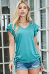 V-Neck Drawstring Layered Flutter Sleeve Tee Women's T-Shirts - Tophatter Daily Deals