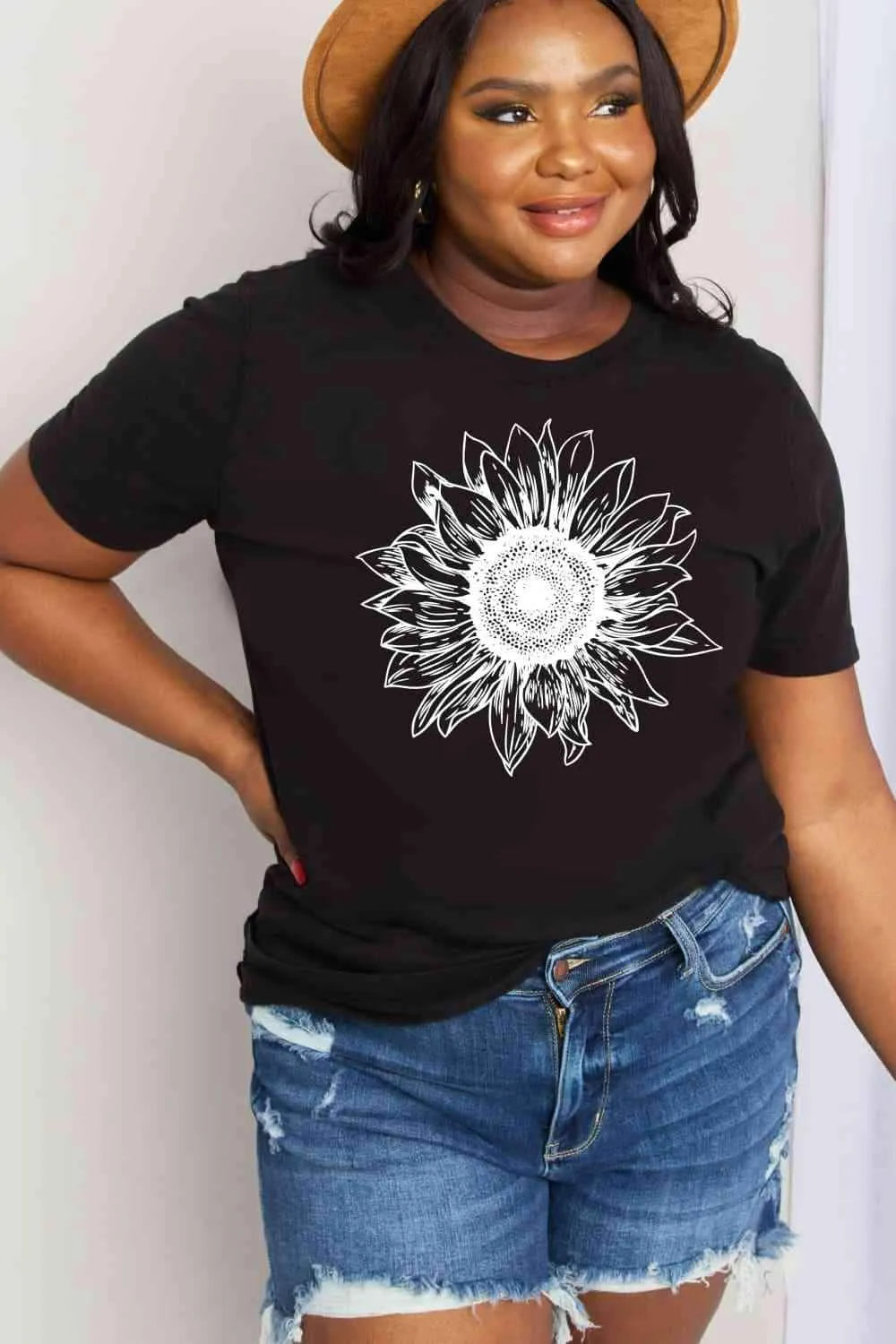 Simply Love Full Size Sunflower Graphic Cotton Tee Women's T-Shirts - Tophatter Daily Deals
