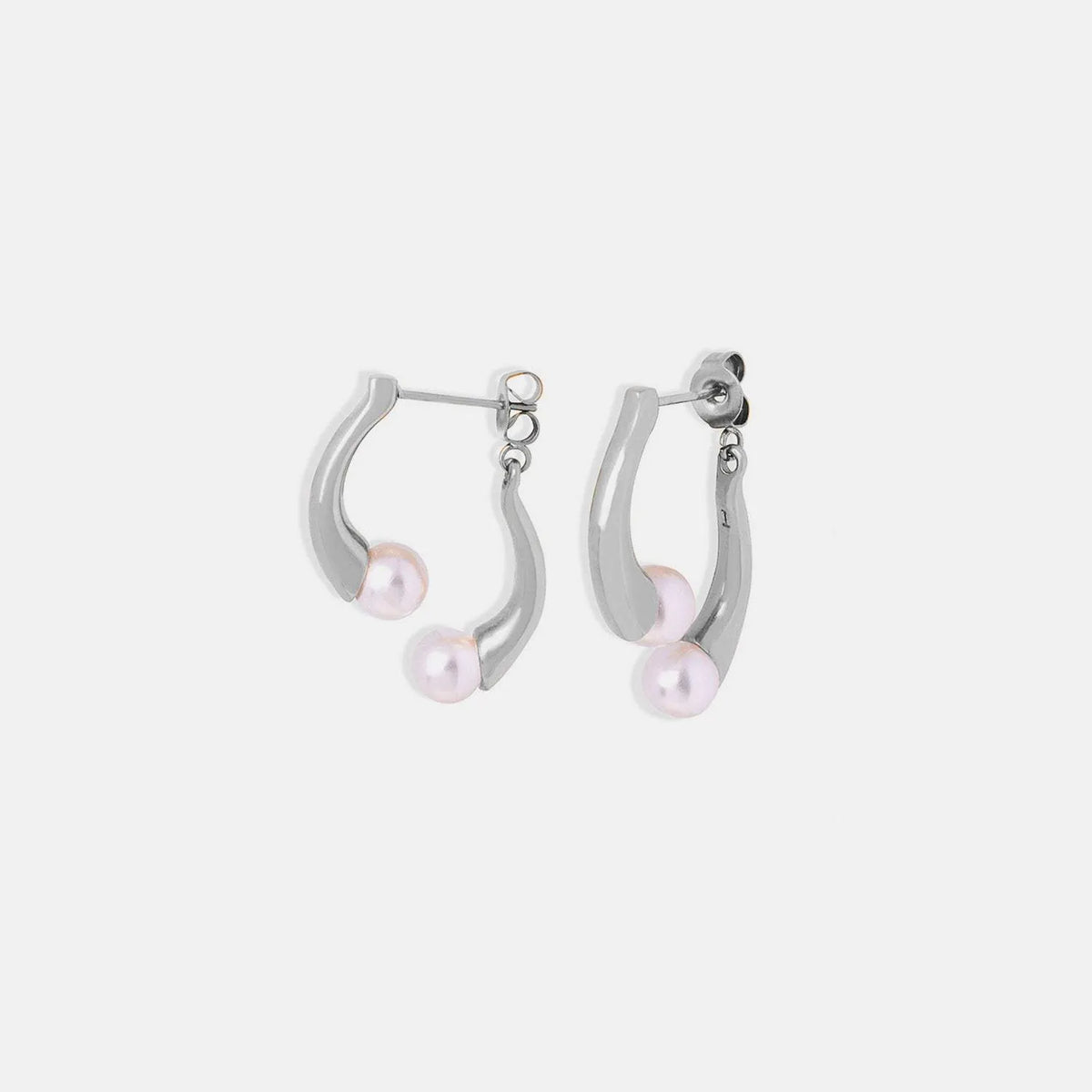 Synthetic Pearl Asymmetrical Titanium Steel Earrings Earrings - Tophatter Daily Deals