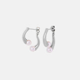 Synthetic Pearl Asymmetrical Titanium Steel Earrings Earrings - Tophatter Daily Deals
