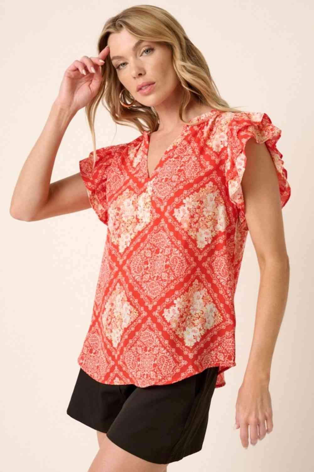 Mittoshop Full Size Printed Butterfly Sleeve Blouse Blouses - Tophatter Daily Deals