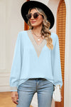 V-Neck Long Sleeve T-Shirt Pastel Blue Women's T-Shirts - Tophatter Daily Deals