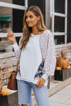 Floral Lantern Sleeve Round Neck Top Blouses - Tophatter Daily Deals