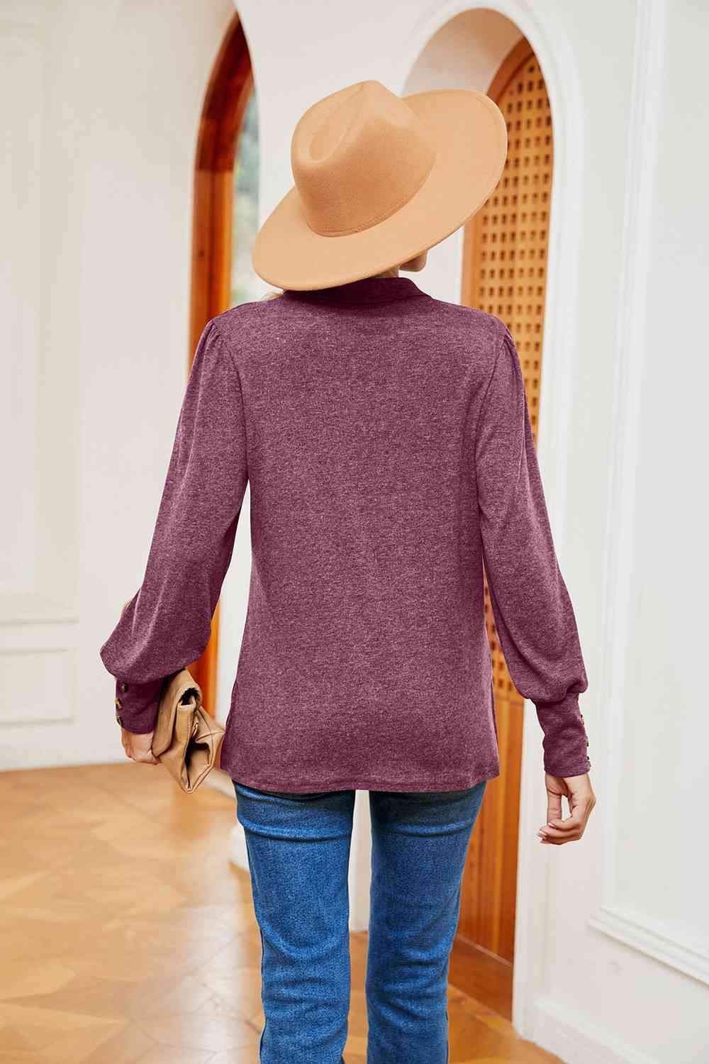 Johnny Collar Long Sleeve Top Blouses - Tophatter Daily Deals