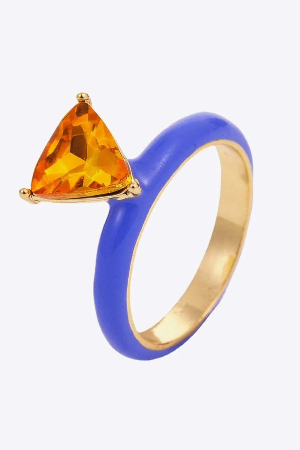 18K Gold Plated Triangle Glass Stone Ring Light Indigo One Size Rings - Tophatter Daily Deals