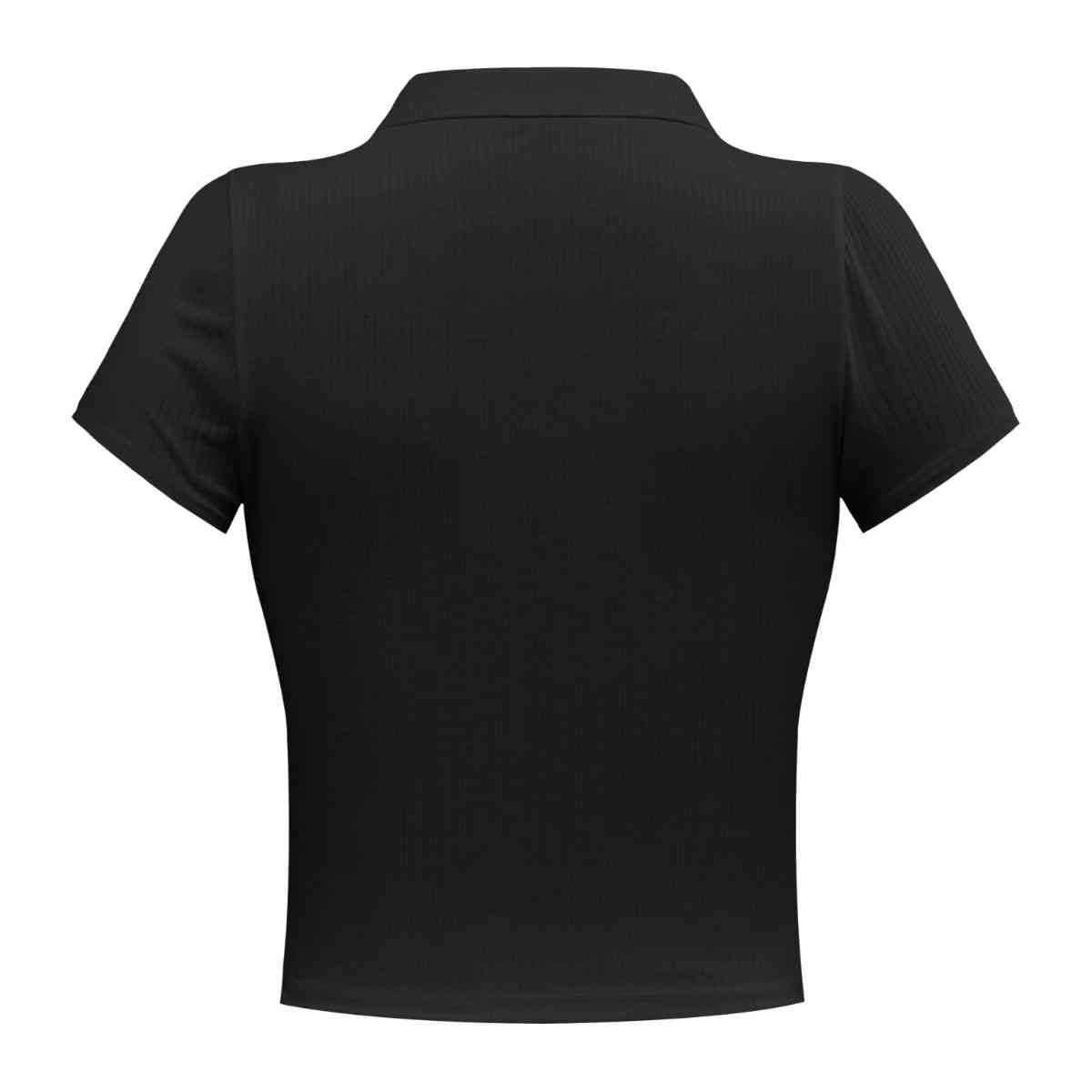 Buttoned Johnny Collar Short Sleeve Top Women's T-Shirts - Tophatter Daily Deals