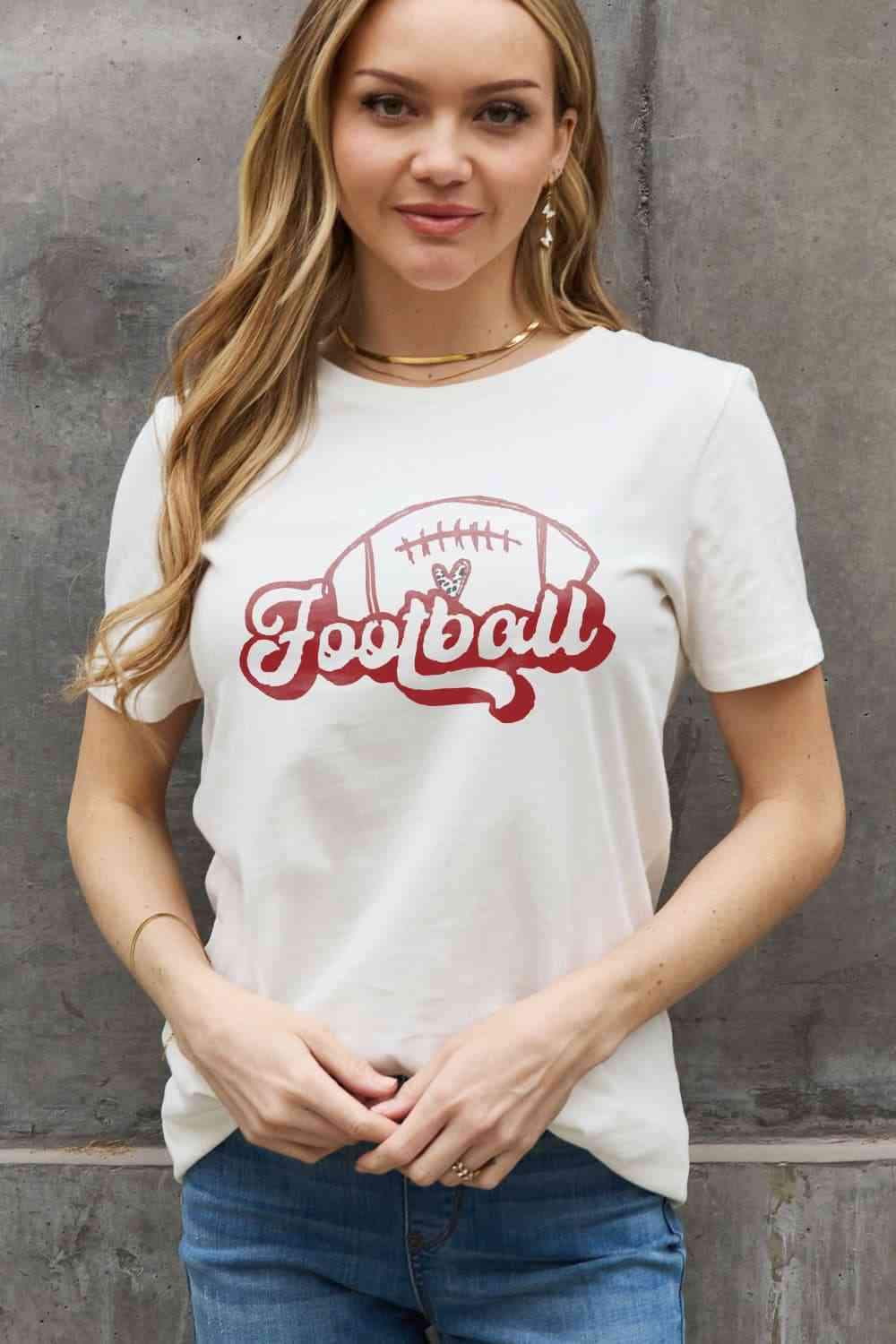 Simply Love Full Size FOOTBALL Graphic Cotton Tee Women's T-Shirts - Tophatter Daily Deals