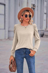 Heathered Puff Sleeve Round Neck Tunic Top Women's T-Shirts - Tophatter Daily Deals