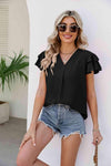 V-Neck Layered Flutter Sleeve Top Blouses - Tophatter Daily Deals