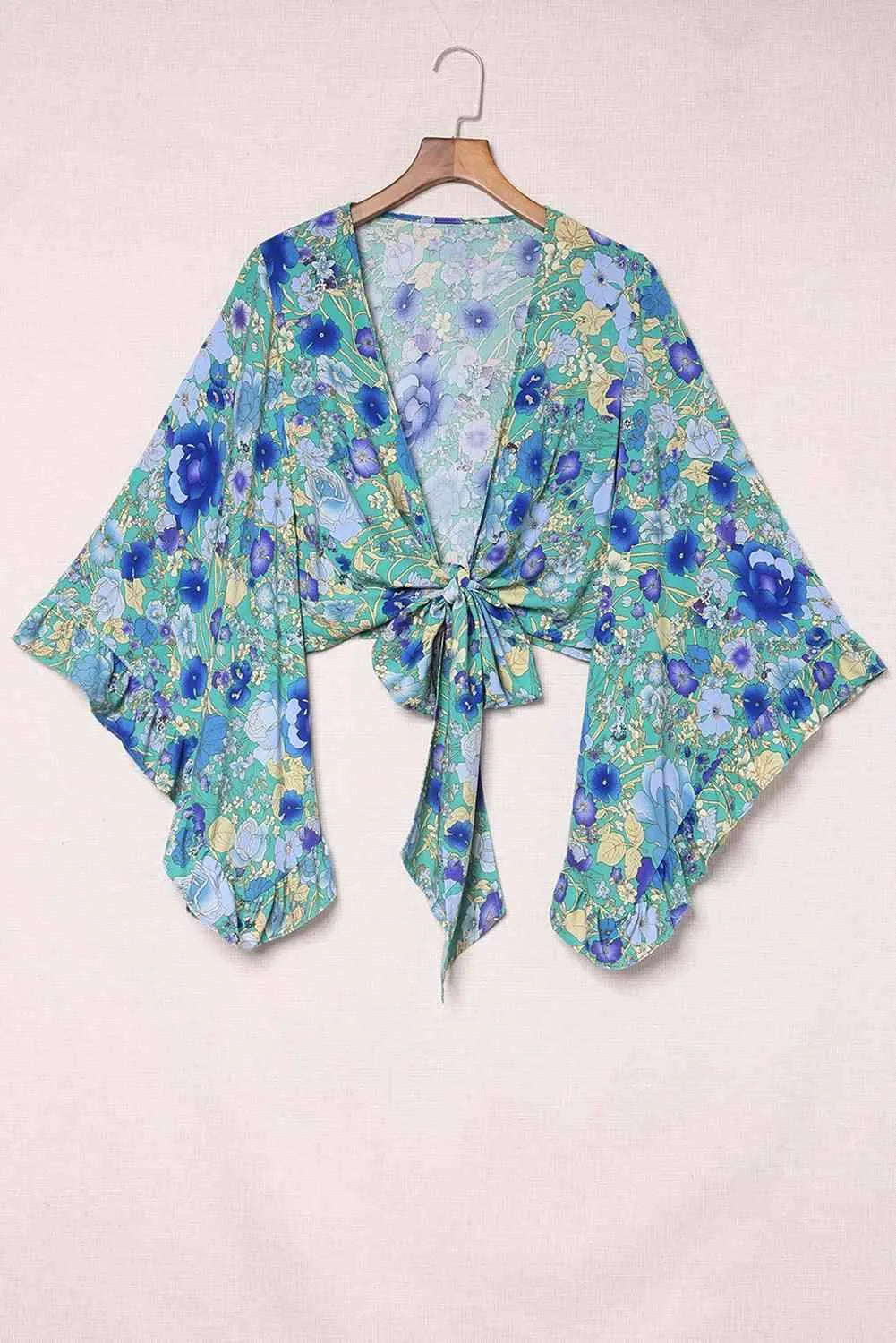 Floral Bell Sleeve Surplice Cropped Blouse Blouses - Tophatter Daily Deals
