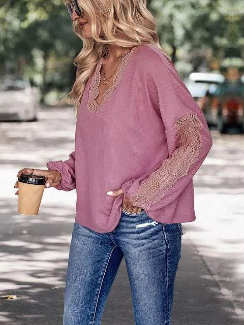 Lace Detail V-Neck Top Blouses - Tophatter Daily Deals