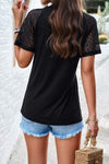 Lace Detail Round Neck Short Sleeve T-Shirt Women's T-Shirts - Tophatter Daily Deals