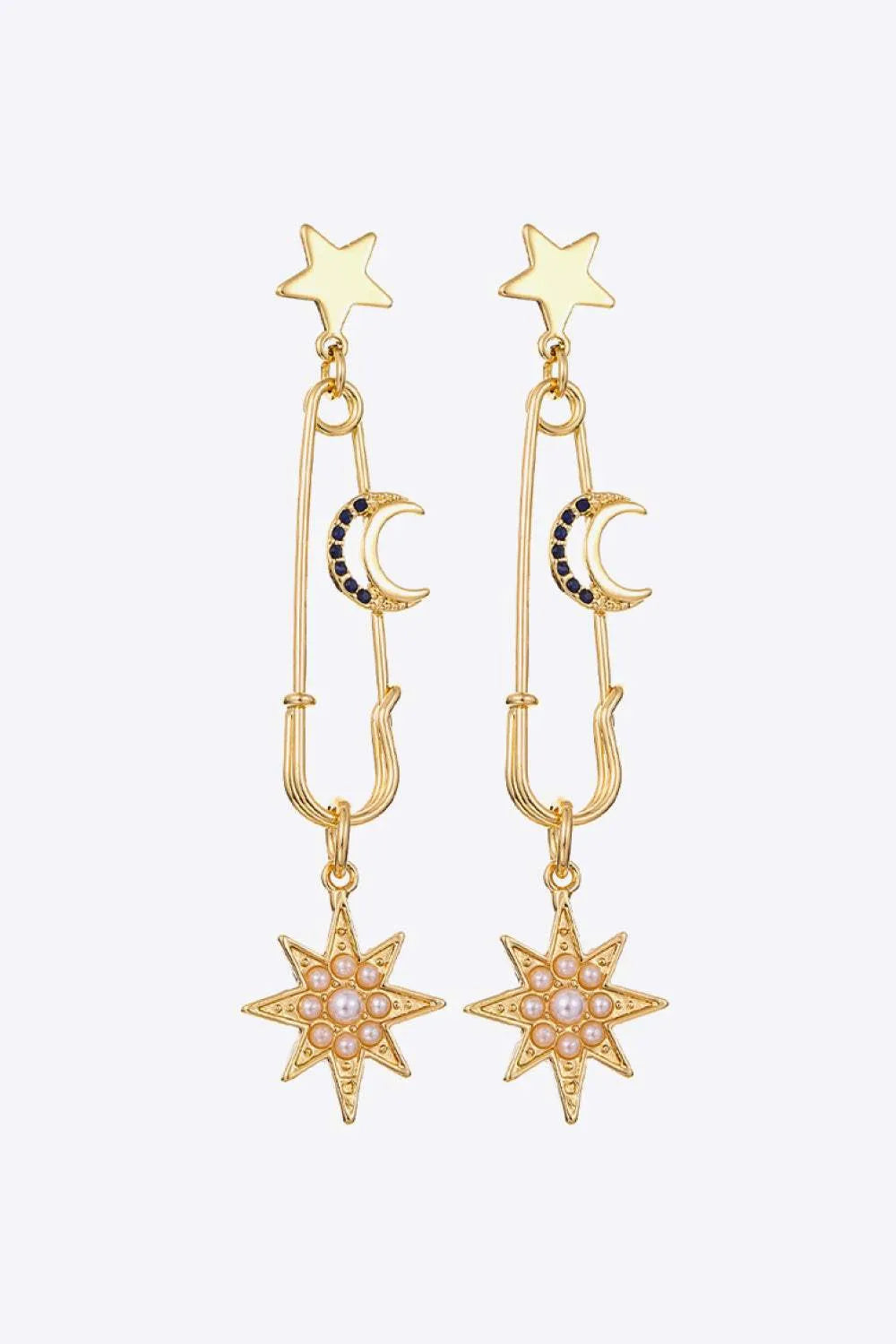 Inlaid Pearl Star and Moon Drop Earrings Earrings - Tophatter Daily Deals