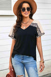Leopard Sleeve Side Slit Tee-Shirt Black Women's T-Shirts - Tophatter Daily Deals