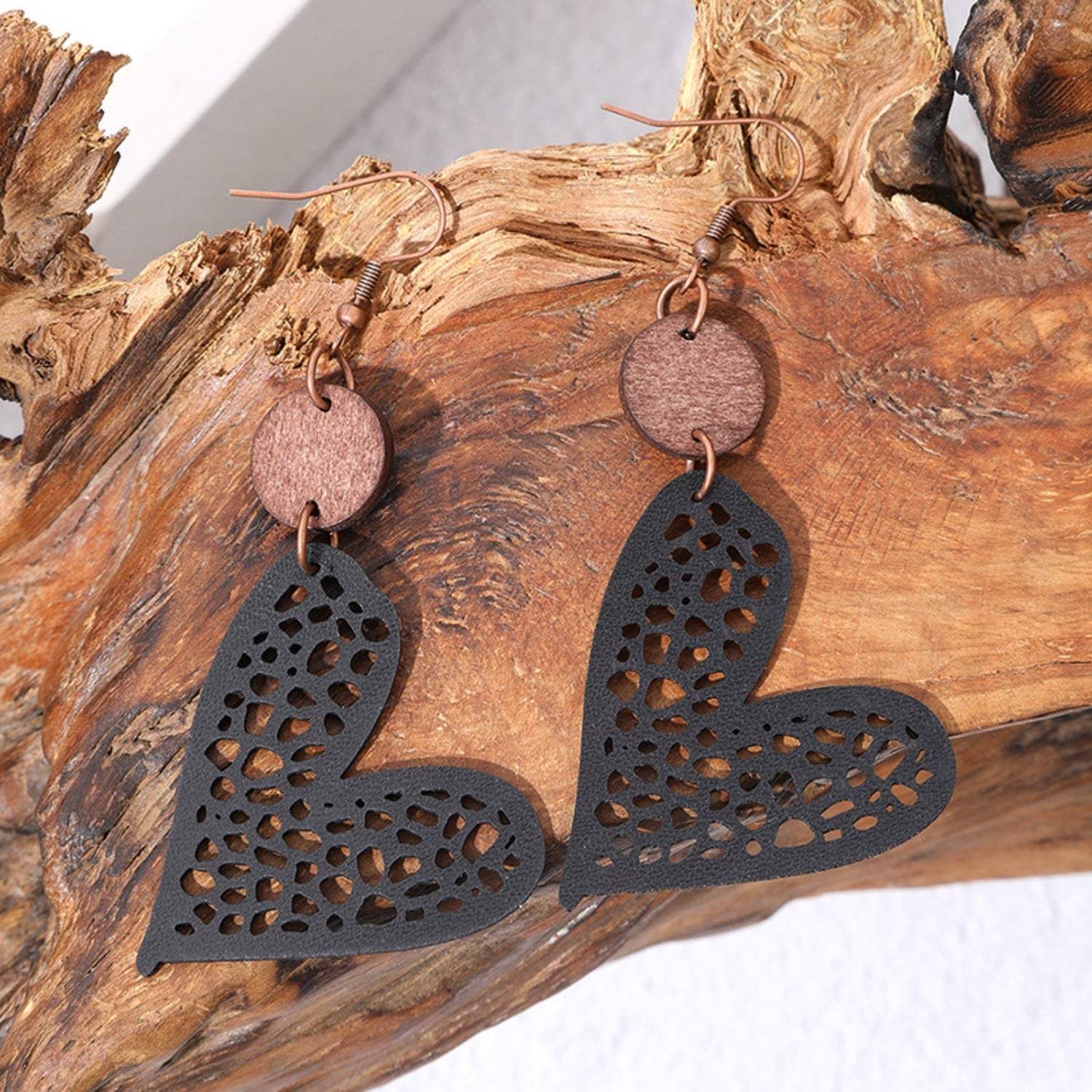 PU Leather Iron Hook Heart Earrings Earrings - Tophatter Daily Deals