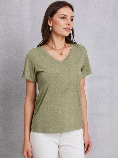 V-Neck Short Sleeve T-Shirt Mist Green Women's T-Shirts - Tophatter Daily Deals