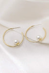 Pearl C-Hoop Earrings Gold One Size Earrings - Tophatter Daily Deals