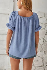 Swiss Dot Smocked Square Neck Short Sleeve T-Shirt Women's T-Shirts - Tophatter Daily Deals