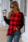 Plaid Round Neck Long Sleeve T-Shirt Women's T-Shirts - Tophatter Daily Deals