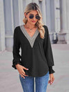 V-Neck Eyelet Flounce Sleeve Blouse Blouses - Tophatter Daily Deals