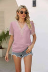 Contrast V-Neck Swiss Dot Top Blush Pink Blouses - Tophatter Daily Deals