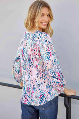 Printed Round Neck Balloon Sleeve Blouse Blouses - Tophatter Daily Deals