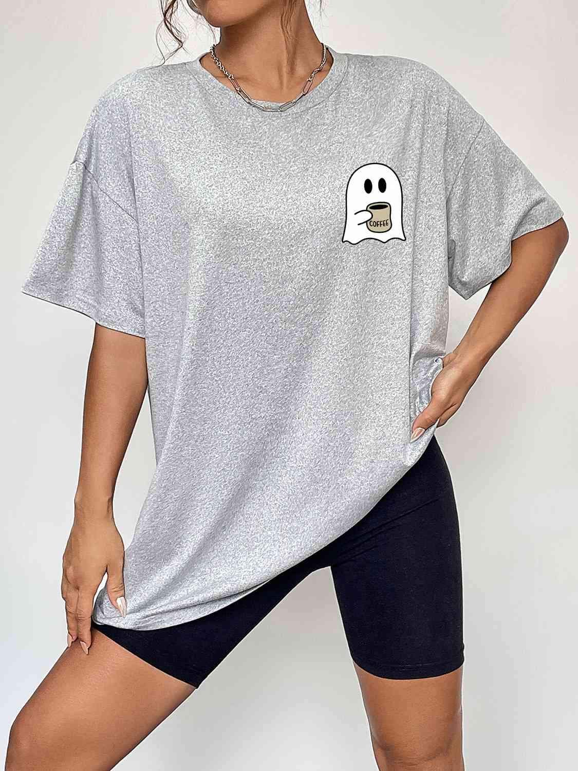 Round Neck Short Sleeve Ghost Graphic T-Shirt Women's T-Shirts - Tophatter Daily Deals