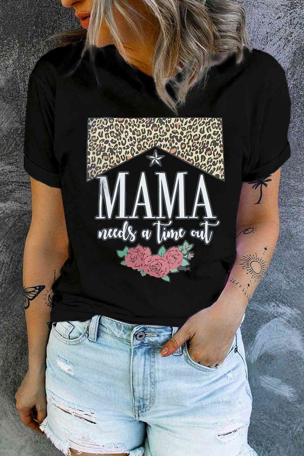 MAMA NEEDS A TIME OUT Graphic Tee Black Women's T-Shirts - Tophatter Daily Deals