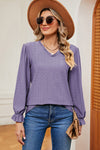 Eyelet V-Neck Flounce Sleeve T-Shirt Women's T-Shirts - Tophatter Daily Deals