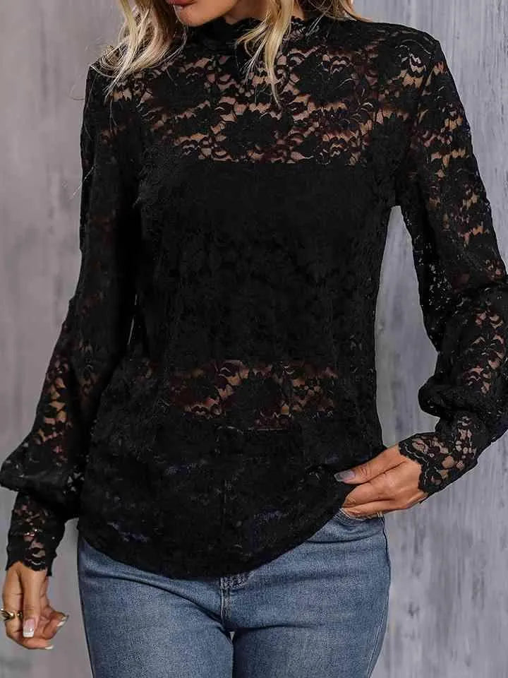 Mock Neck Lace Blouse Blouses - Tophatter Daily Deals