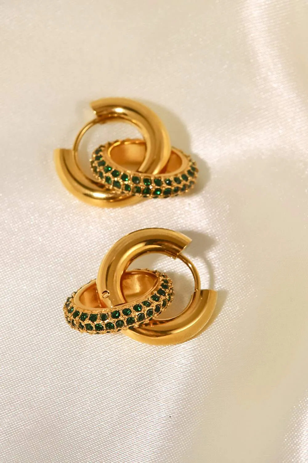 18K Gold-Plated Inlaid Zircon Double-Hoop Earrings Earrings - Tophatter Daily Deals