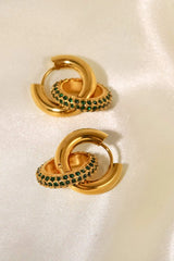 18K Gold-Plated Inlaid Zircon Double-Hoop Earrings Earrings - Tophatter Daily Deals