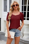 Eyelet Short Sleeve T-Shirt Wine Women's T-Shirts - Tophatter Daily Deals