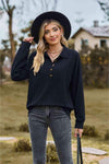 Collared Neck Long Sleeve Blouse Navy Blouses - Tophatter Daily Deals