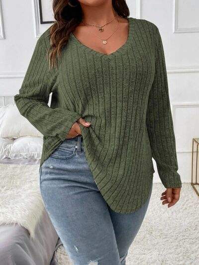 Plus Size V-Neck Long Sleeve T-Shirt Women's T-Shirts - Tophatter Daily Deals