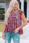 Floral Round Neck Frill Trim Blouse Multicolor Blouses - Tophatter Daily Deals