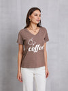 COFFEE V-Neck Short Sleeve T-Shirt Mocha Women's T-Shirts - Tophatter Daily Deals