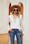 Contrast V-Neck Long Sleeve Blouse White Blouses - Tophatter Daily Deals