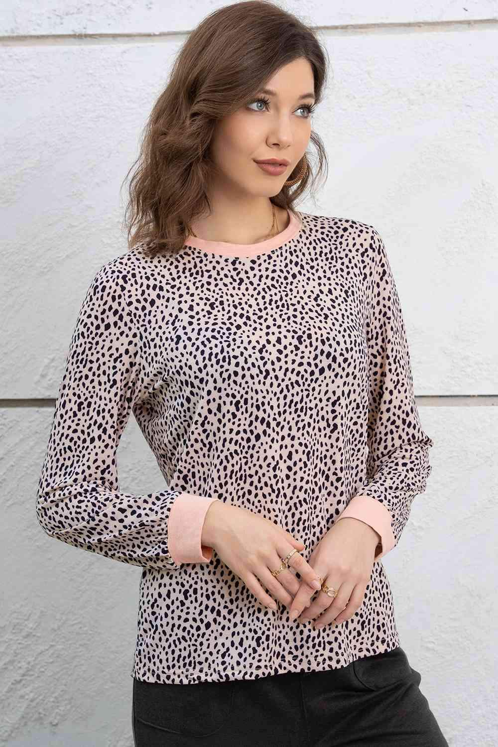 Full Size Printed Round Neck Long Sleeve T-Shirt Women's T-Shirts - Tophatter Daily Deals