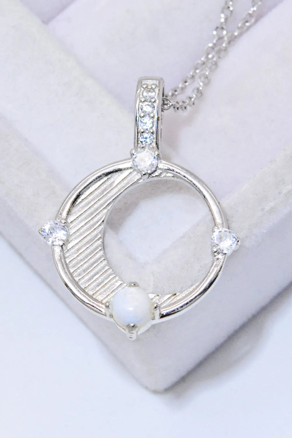 Inlaid Zircon and Natural Moonstone Pendant Necklace Moonstone - Tophatter Daily Deals