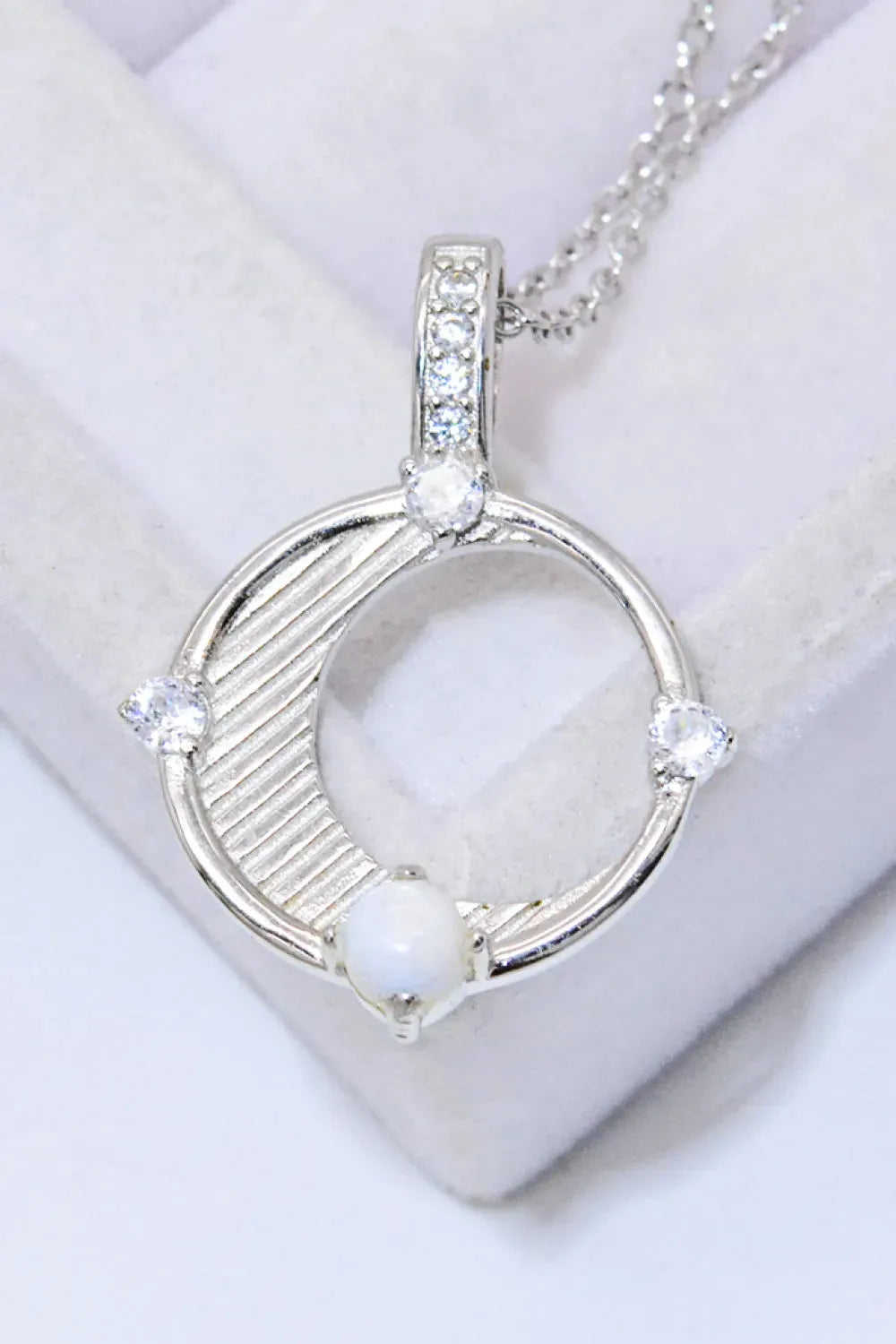 Inlaid Zircon and Natural Moonstone Pendant Necklace Moonstone - Tophatter Daily Deals