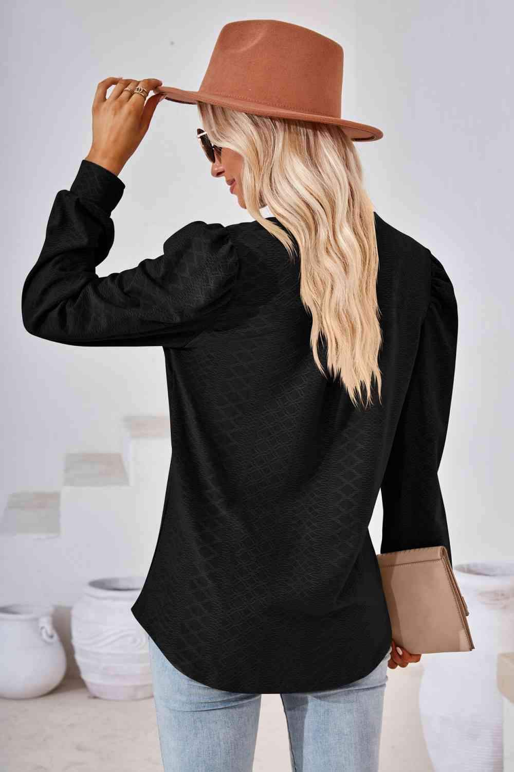 V-Neck Puff Sleeve Blouse Blouses - Tophatter Daily Deals