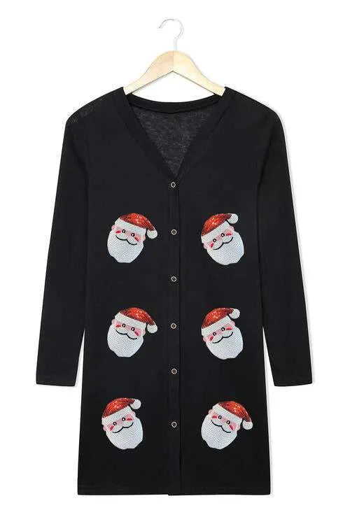 Sequin Santa Button Up Long Sleeve Cardigan Blouses - Tophatter Daily Deals