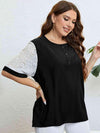 Plus Size Contrast Decorative Button Half Sleeve Top Blouses - Tophatter Daily Deals