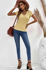 Buttoned Short Sleeve Tee Shirt Women's T-Shirts - Tophatter Daily Deals