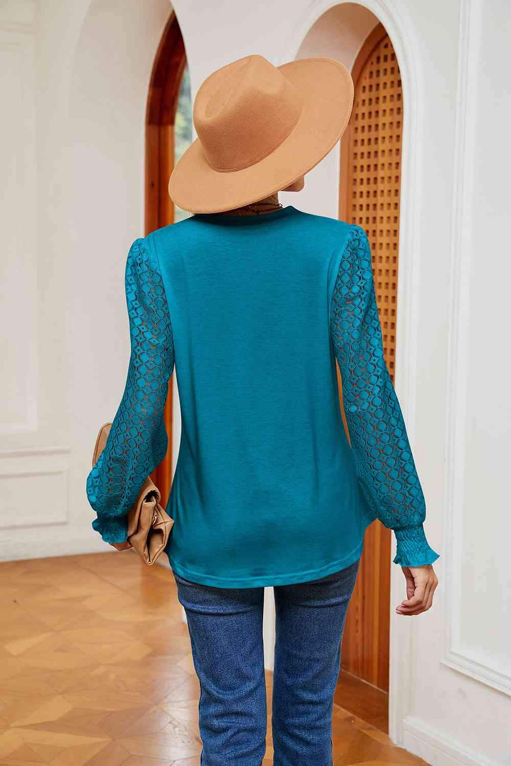 Contrast V-Neck Long Sleeve Blouse Blouses - Tophatter Daily Deals