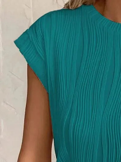 Textured Round Neck Cap Sleeve T-Shirt Women's T-Shirts - Tophatter Daily Deals